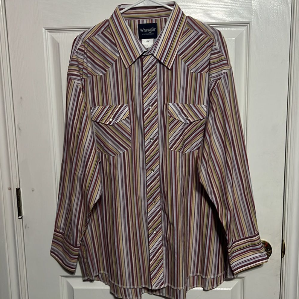 🔥 Vintage WRANGLER Western Pearl Snap Long Sleeve Shirt - PERFECT - 3XL (19-35)